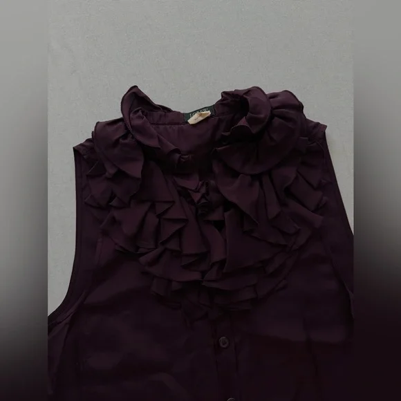 JCREW 100% Silk Rich Purple Ruffled Sleeveless Blouse - Picture 3 of 8